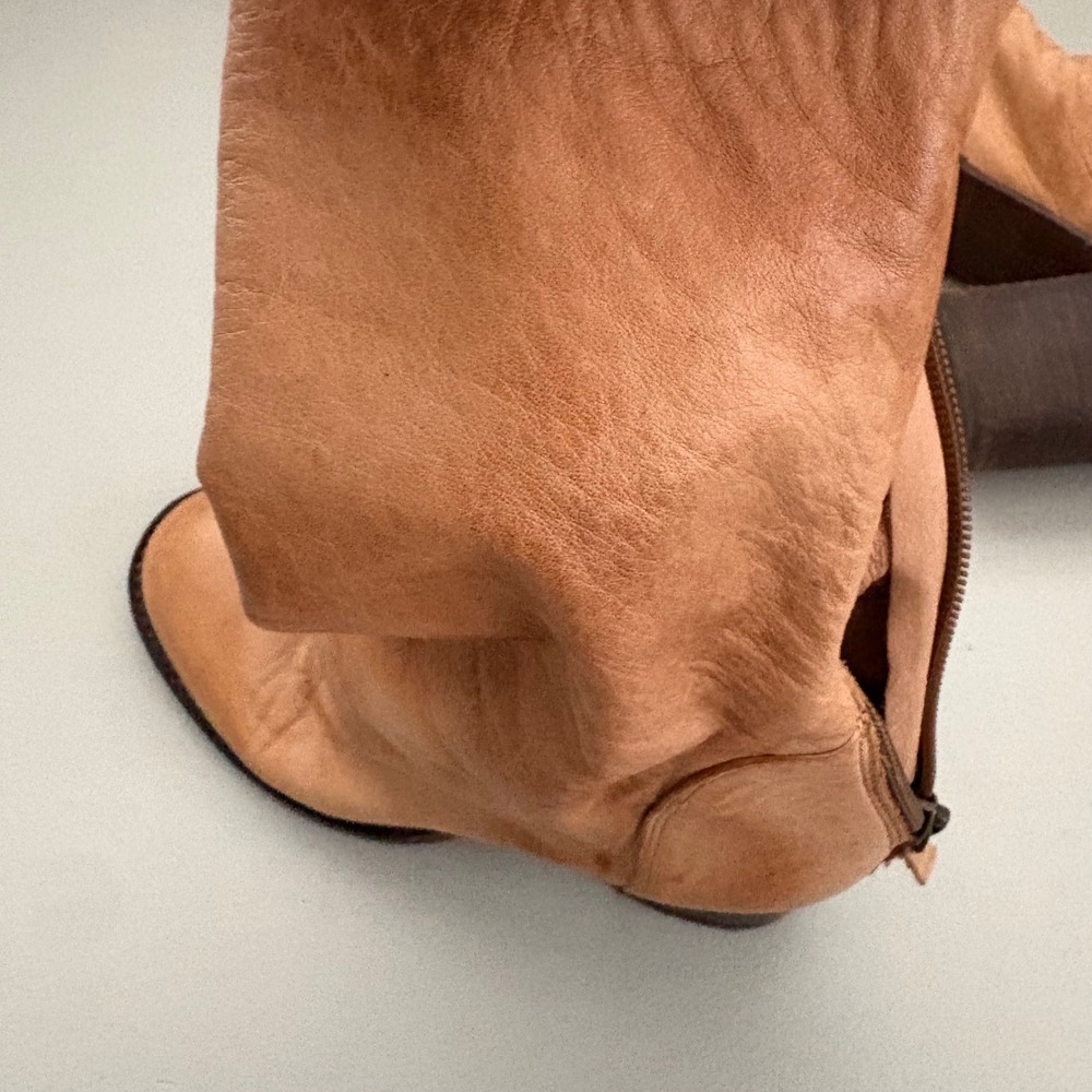 Free People Elle Block Heel Boot Slouchy Leather Back Zipper EU 39 US 8.5 Tan - Picture 9 of 11